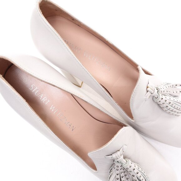 Stuart Weitzman Sky-High Tassel Heels Leather Platforms Women 6 White/Silver - Picture 12 of 16